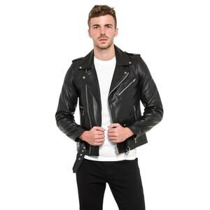 NWOT Tassa Paris Black Calfskin Leather Biker Rocker Jacket Full Zip Size 2XL